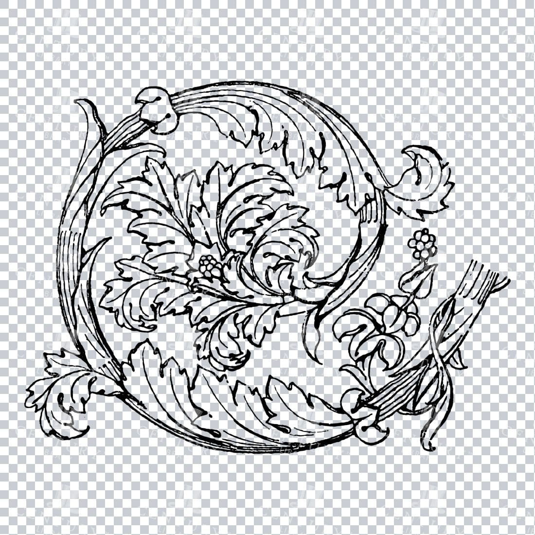 Vintage Decorative Line Art Illustration - Floral - Border - Frame - Pattern No.146