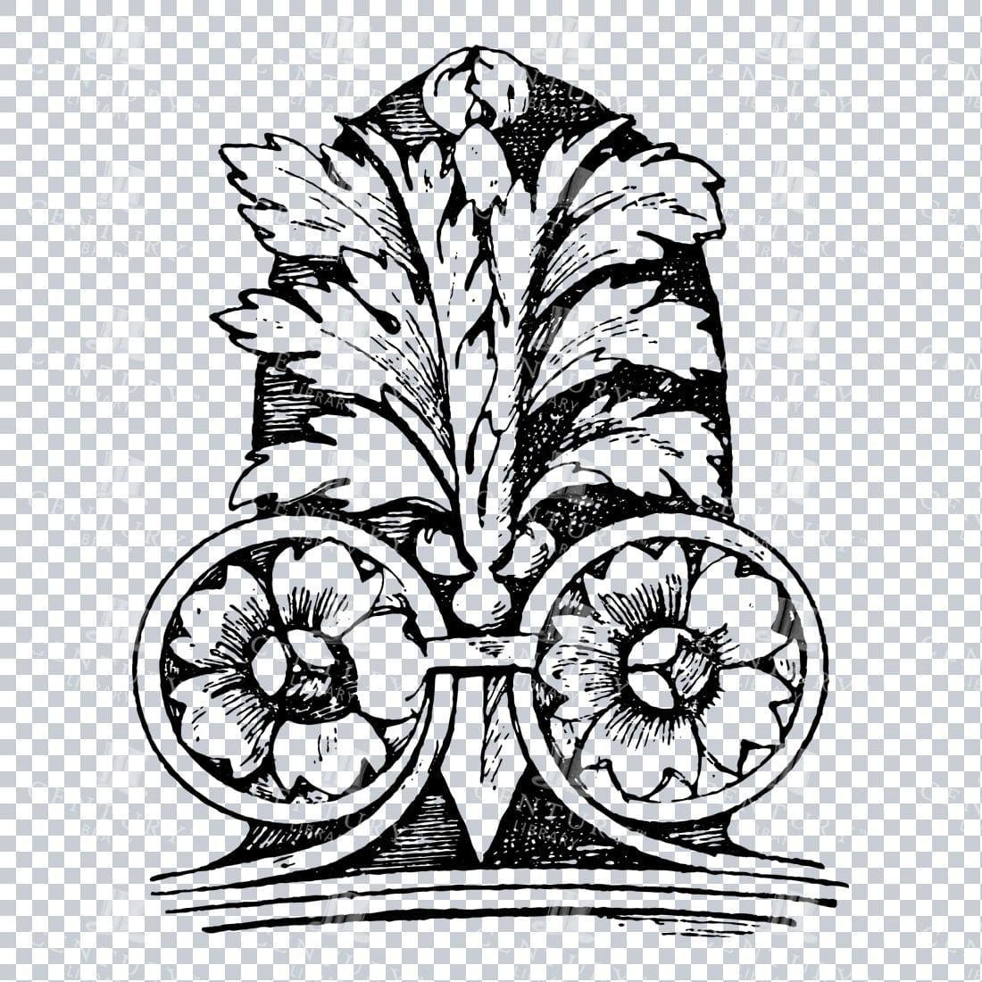 Vintage Decorative Line Art Illustration - Floral - Border - Frame - Pattern No.191