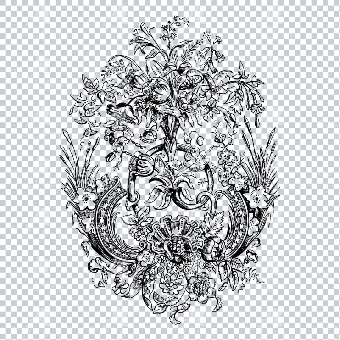 Vintage Decorative Line Art Illustration - Floral - Border - Frame - Pattern No.217