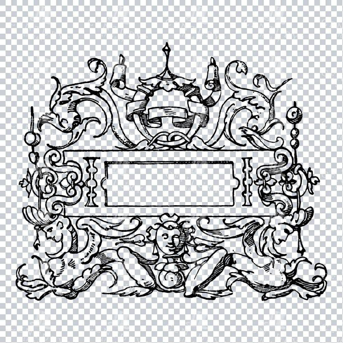 Vintage Decorative Line Art Illustration - Floral - Border - Frame - Pattern No.230