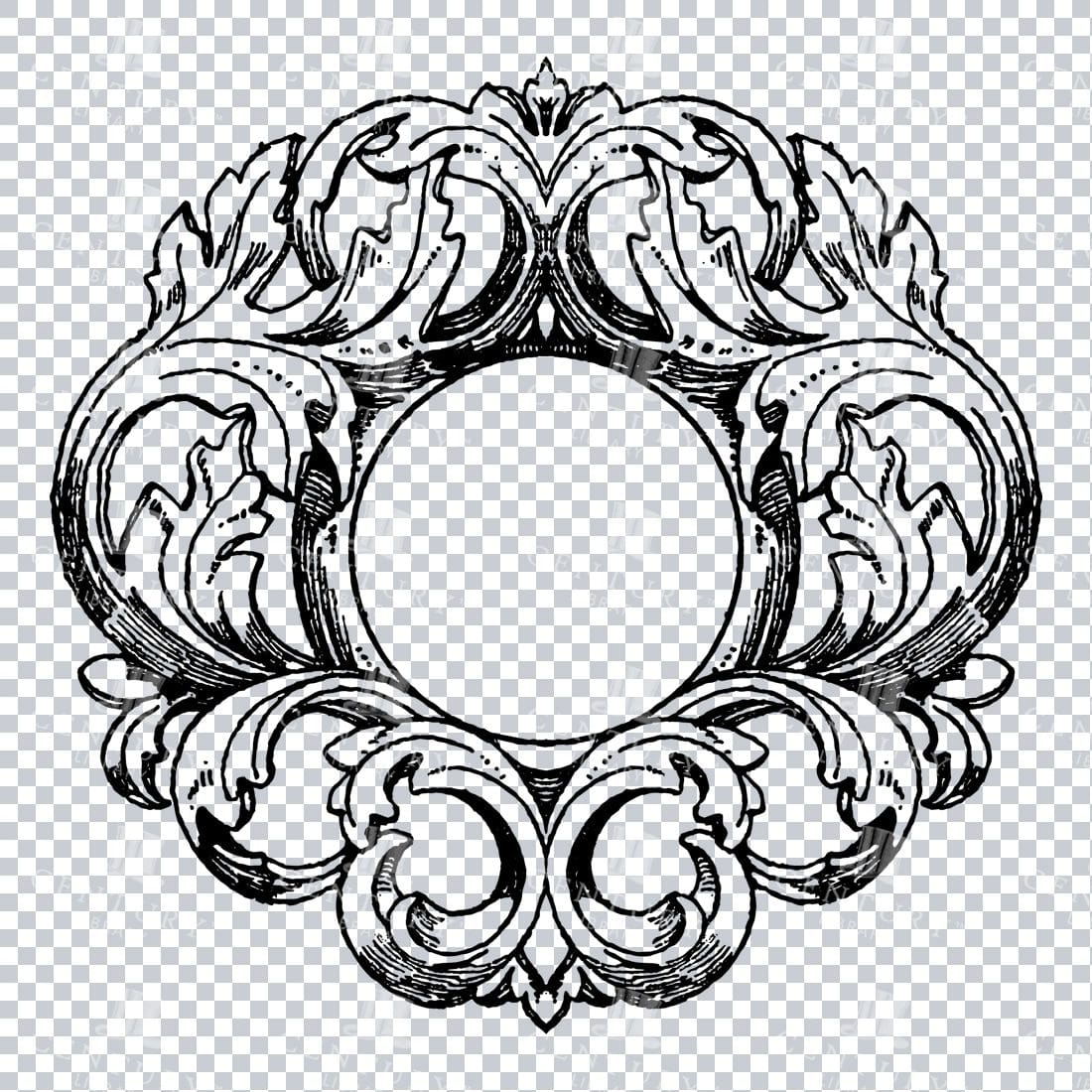 Vintage Decorative Line Art Illustration - Floral - Border - Frame - Pattern No.232