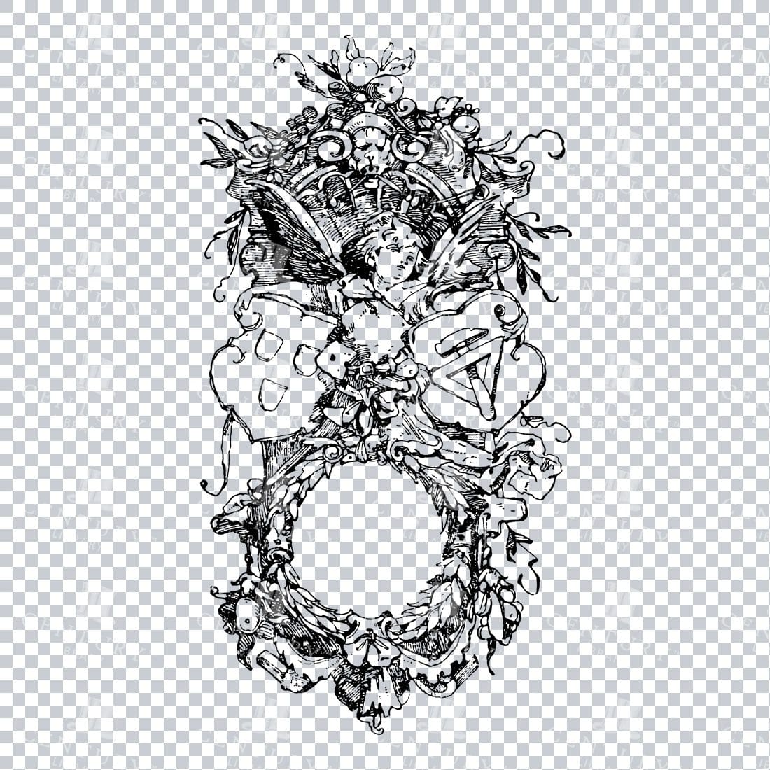 Vintage Decorative Line Art Illustration - Floral - Border - Frame - Pattern No.244