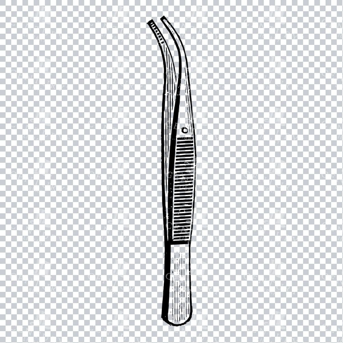 Antique Black and White Line Art Illustration of Tweezers No.1