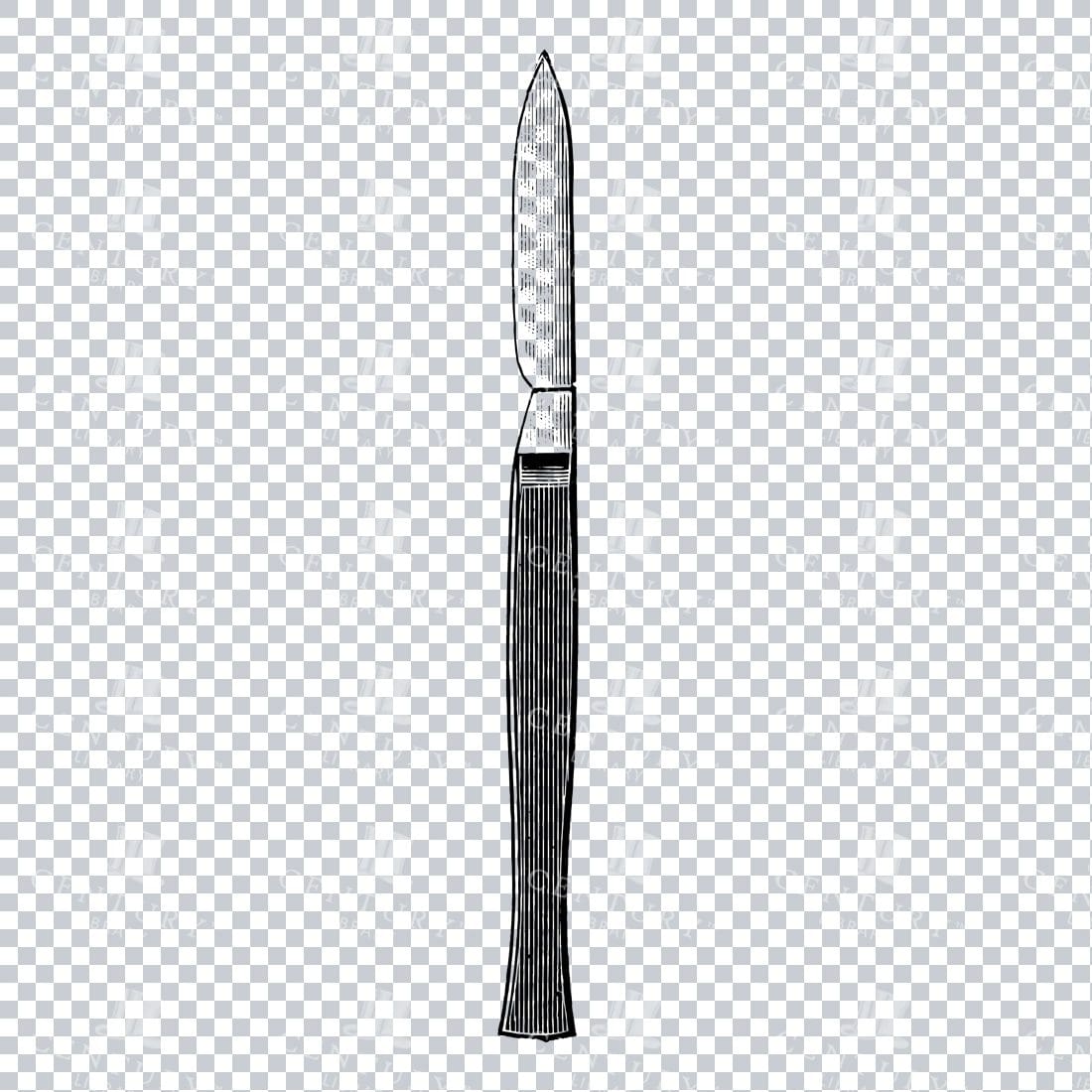 Antique Black and White Line Art Illustration of Tweezers No.4