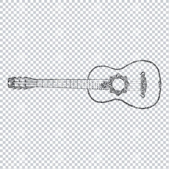 Vintage Line Art Illustration of a Guitar