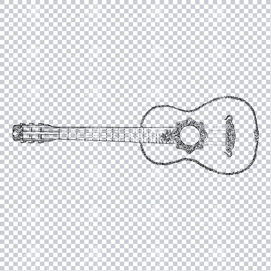Vintage Line Art Illustration of a Guitar