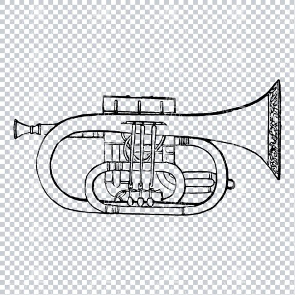 Vintage Line Art Illustration of a Trumpet No.1