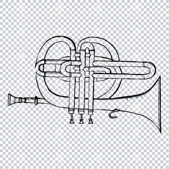 Vintage Line Art Illustration of a Trumpet No.2