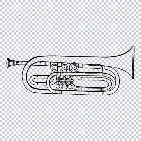 Vintage Line Art Illustration of a Trumpet No.3