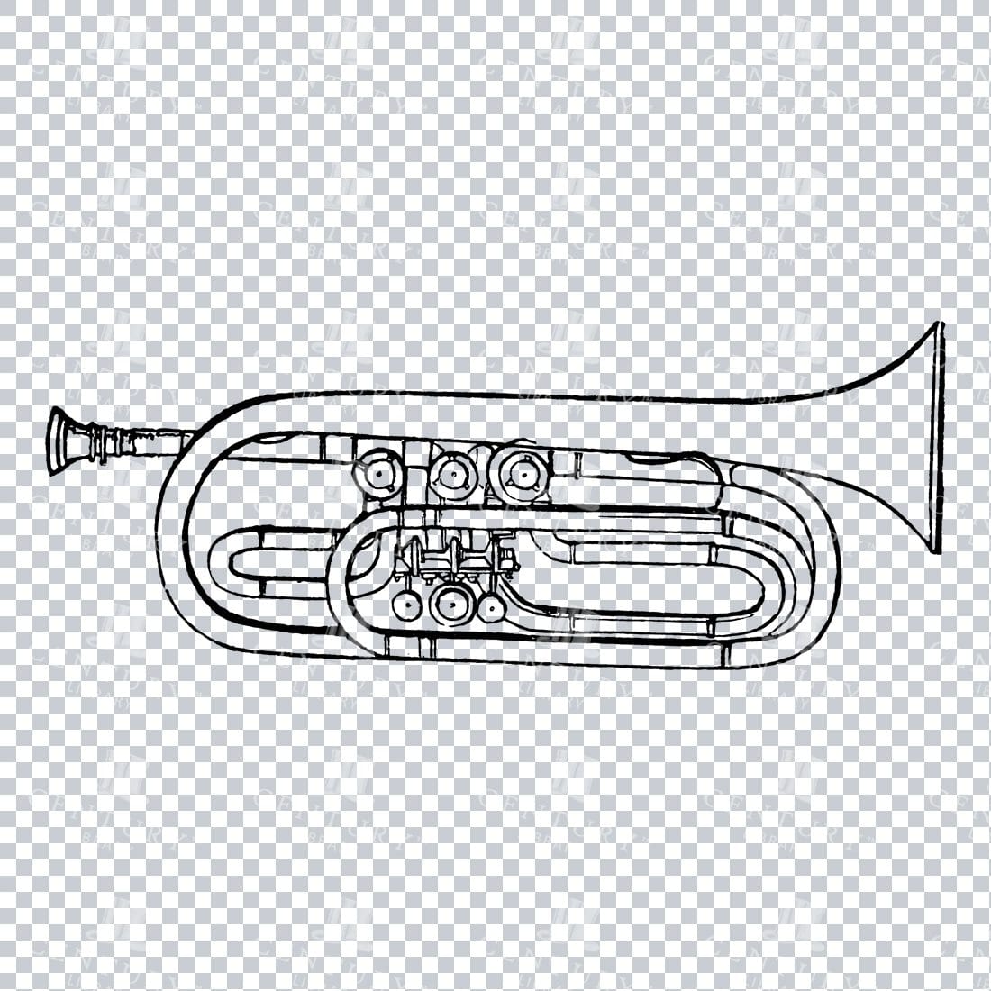 Vintage Line Art Illustration of a Trumpet No.3
