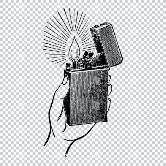 Vintage Illustration of a Hand Striking a Lighter