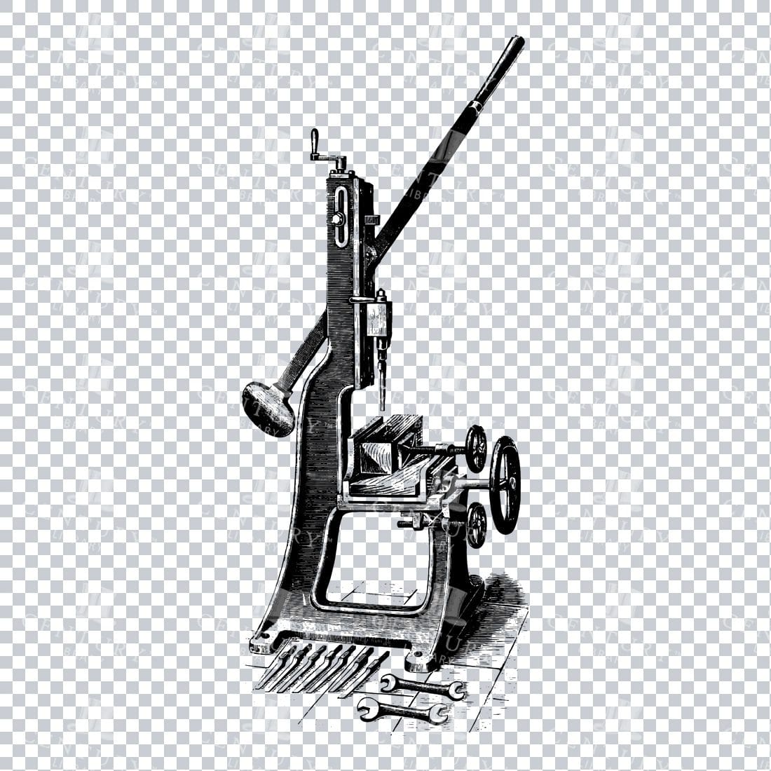 Vintage Engineering Illustration of a Pedal Powered Saw