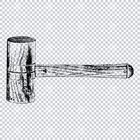 Line Art Illustration of a Wooden Mallet No.3