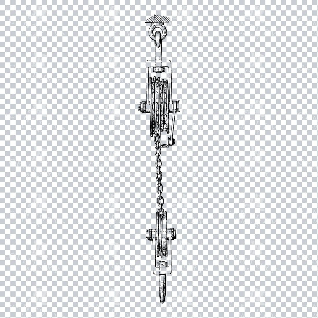 Vintage Line Art Mechanical Blueprint Illustration No.1