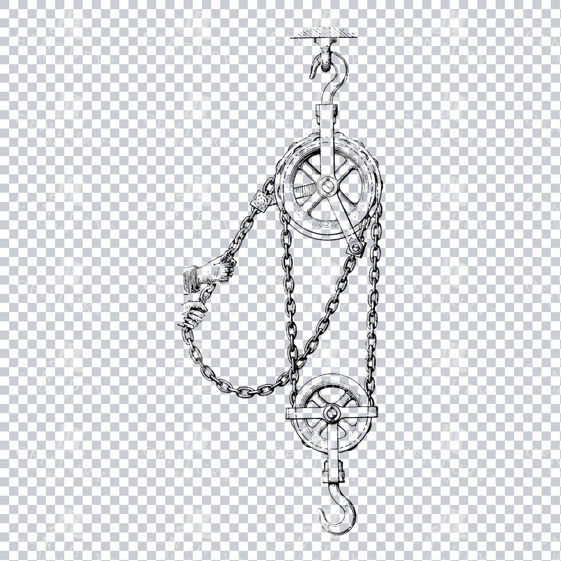 Vintage Line Art Mechanical Blueprint Illustration No.2