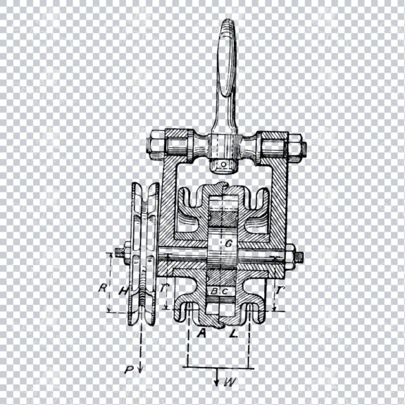 Vintage Line Art Mechanical Blueprint Illustration No.3