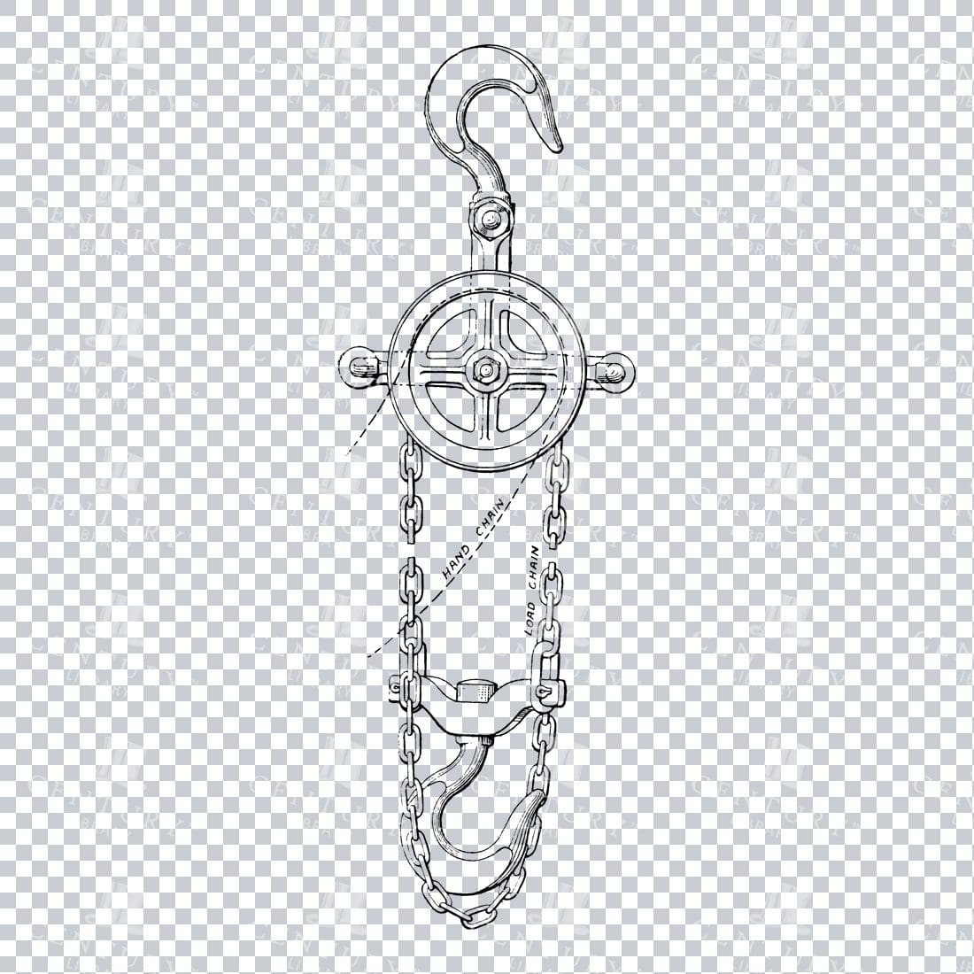 Vintage Line Art Mechanical Blueprint Illustration No.4