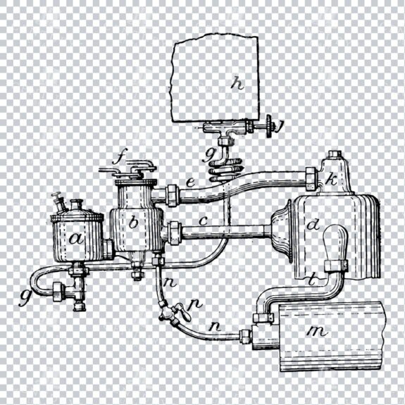 Vintage Line Art Mechanical Blueprint Illustration No.6