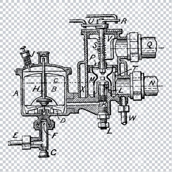 Vintage Line Art Mechanical Blueprint Illustration No.7