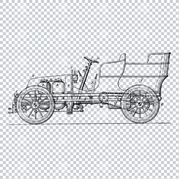 Vintage Line Art Mechanical Blueprint of a Car Illustration No.2