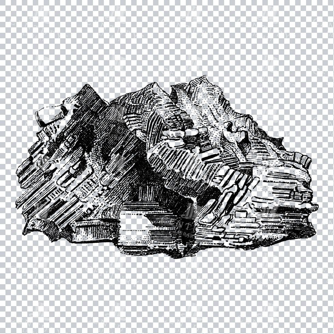 Antique Line Art Engraving Illustration - Mineralogy - Crystals - Precious Stones - No.1