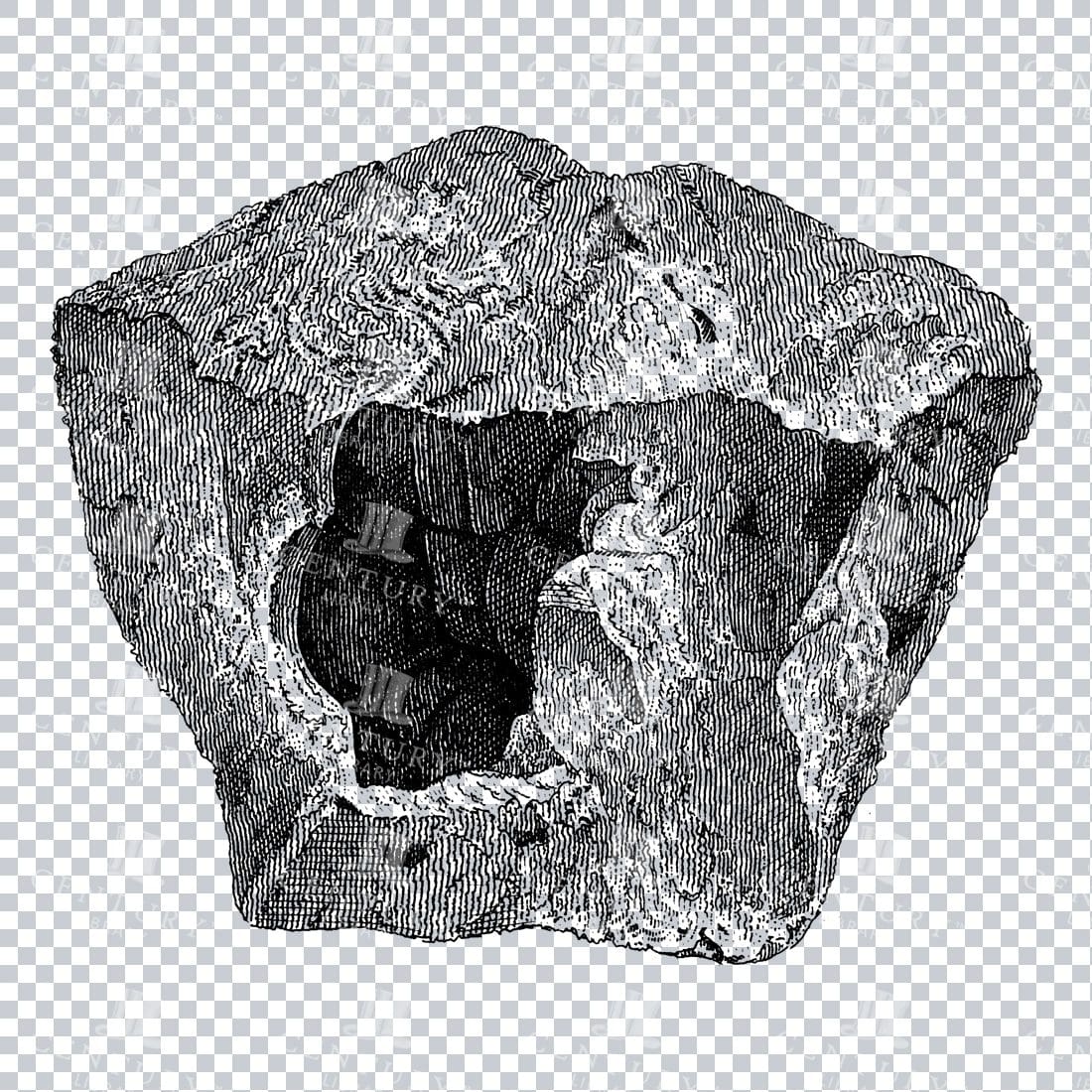 Antique Line Art Engraving Illustration - Mineralogy - Crystals - Precious Stones - No.3