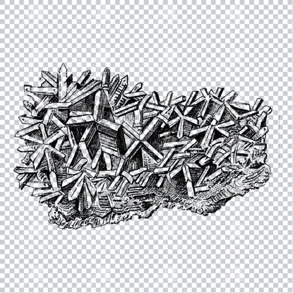 Antique Line Art Engraving Illustration - Mineralogy - Crystals - Precious Stones - No.5