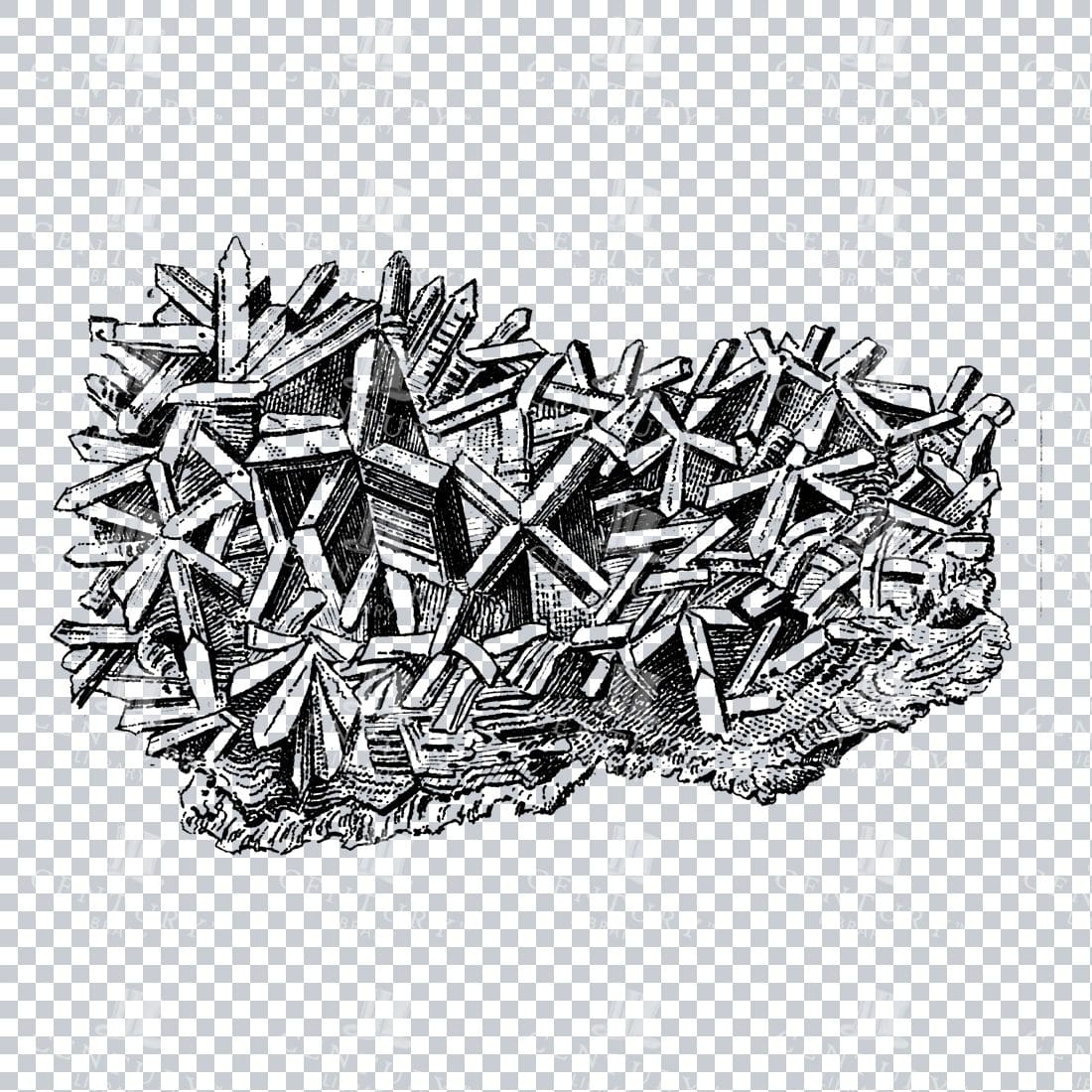 Antique Line Art Engraving Illustration - Mineralogy - Crystals - Precious Stones - No.5