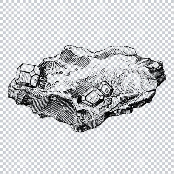 Antique Line Art Engraving Illustration - Mineralogy - Crystals - Precious Stones - No.6