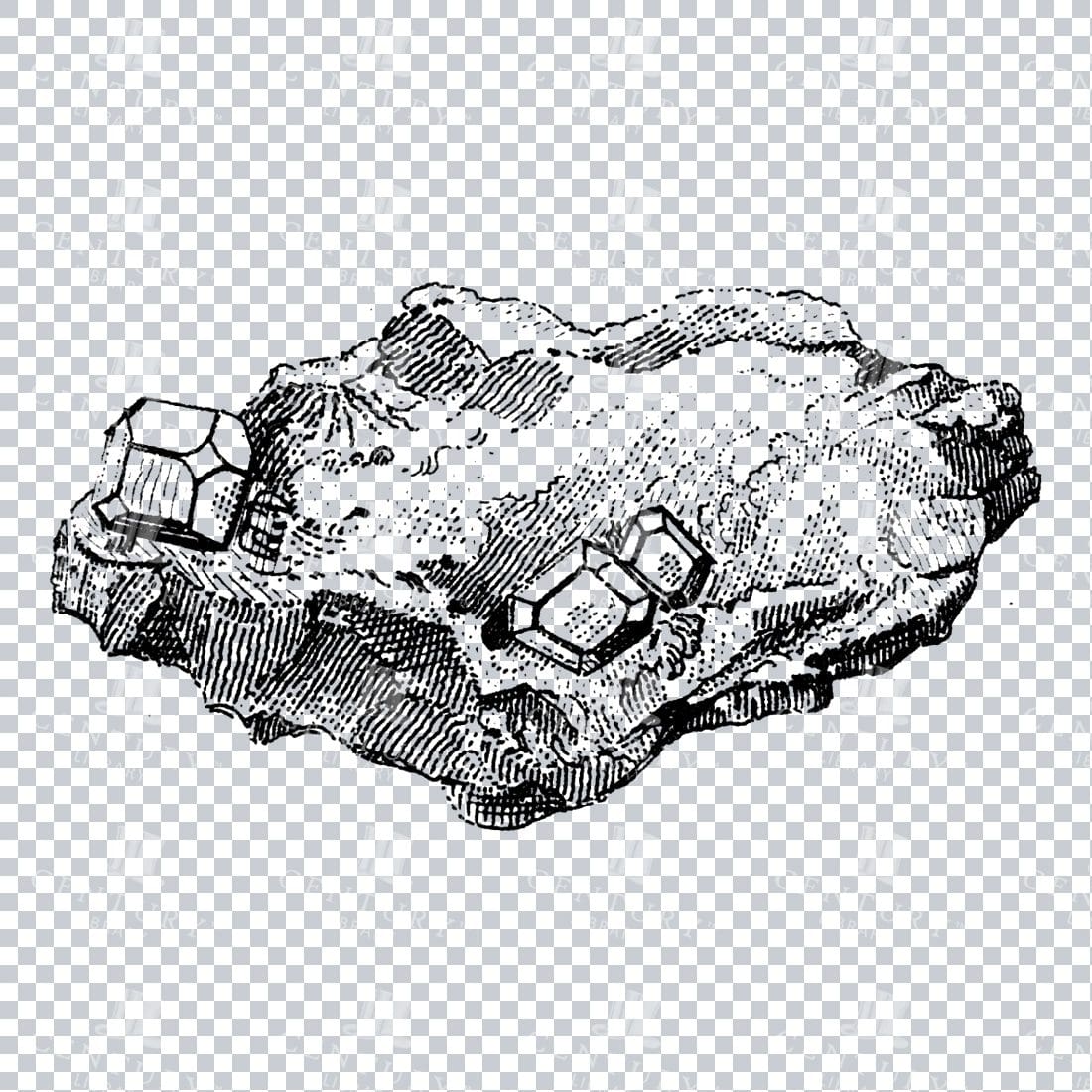 Antique Line Art Engraving Illustration - Mineralogy - Crystals - Precious Stones - No.6