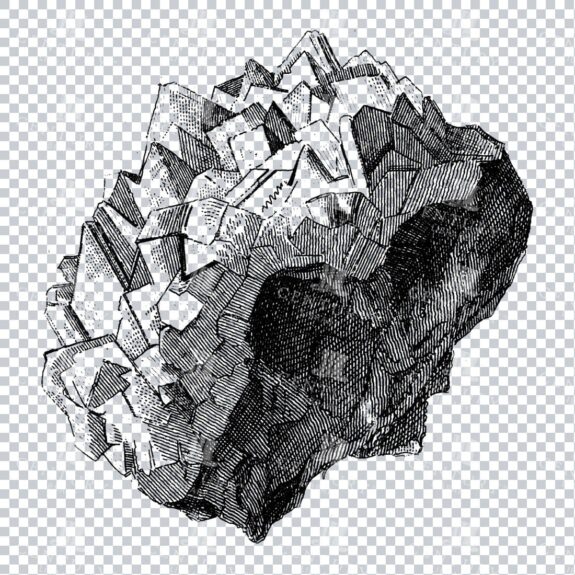 Antique Line Art Engraving Illustration - Mineralogy - Crystals - Precious Stones - No.8