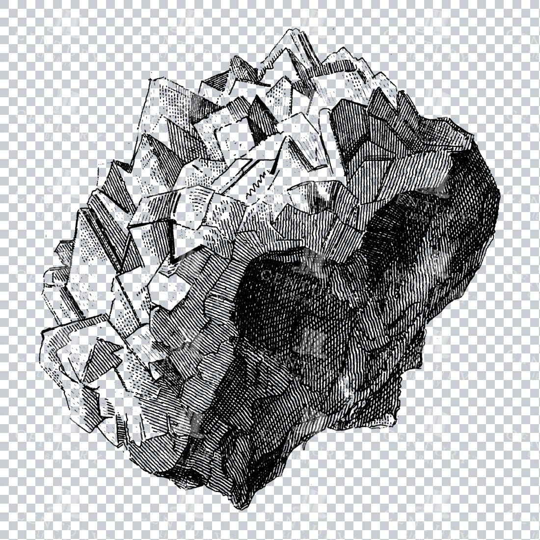 Antique Line Art Engraving Illustration - Mineralogy - Crystals - Precious Stones - No.8