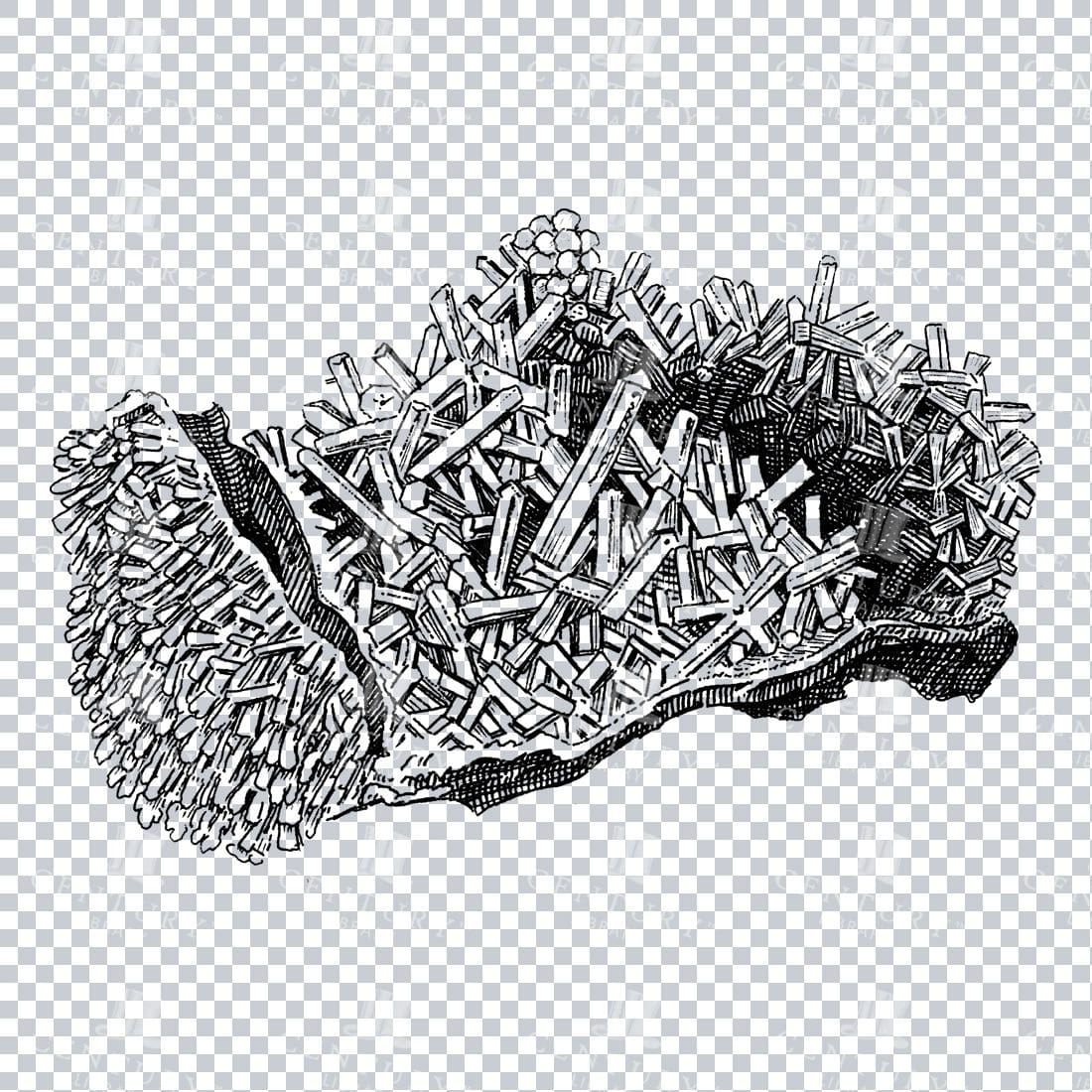 Antique Line Art Engraving Illustration - Mineralogy - Crystals - Precious Stones - No.11