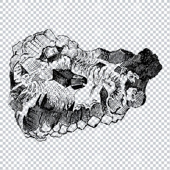 Antique Line Art Engraving Illustration - Mineralogy - Crystals - Precious Stones - No.12