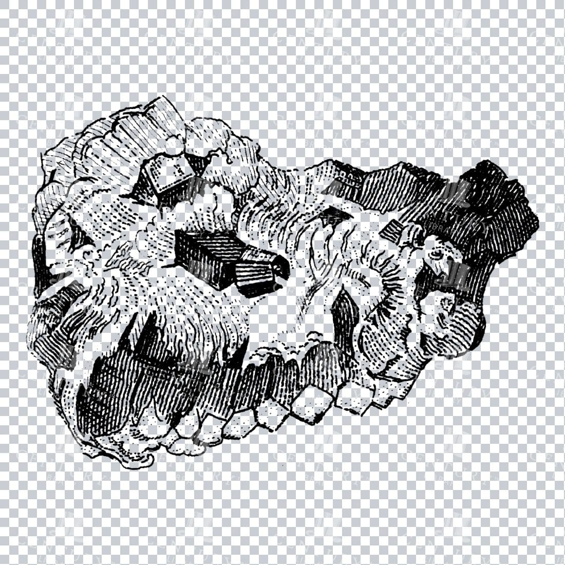 Antique Line Art Engraving Illustration - Mineralogy - Crystals - Precious Stones - No.12