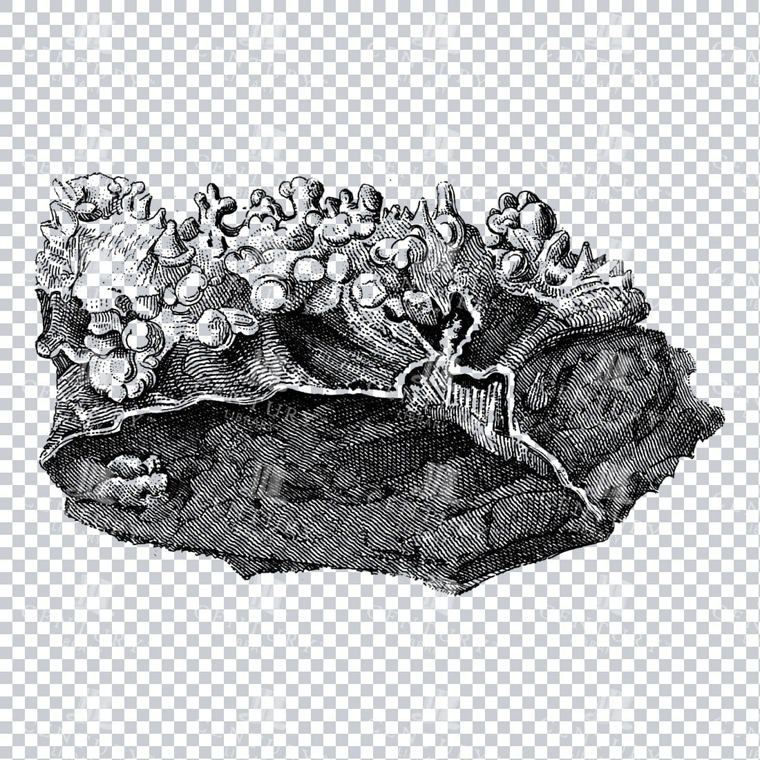 Antique Line Art Engraving Illustration - Mineralogy - Crystals - Precious Stones - No.13