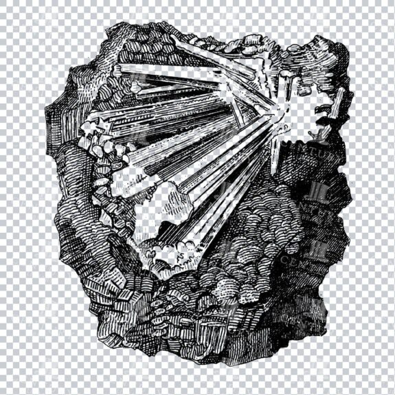 Antique Line Art Engraving Illustration - Mineralogy - Crystals - Precious Stones - No.14