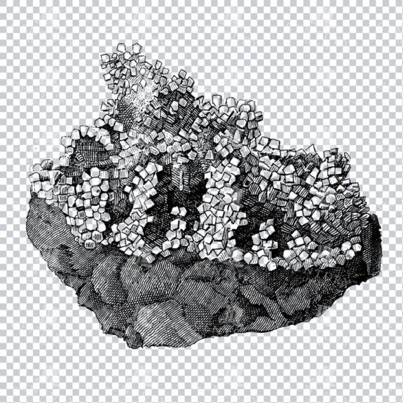 Antique Line Art Engraving Illustration - Mineralogy - Crystals - Precious Stones - No.15