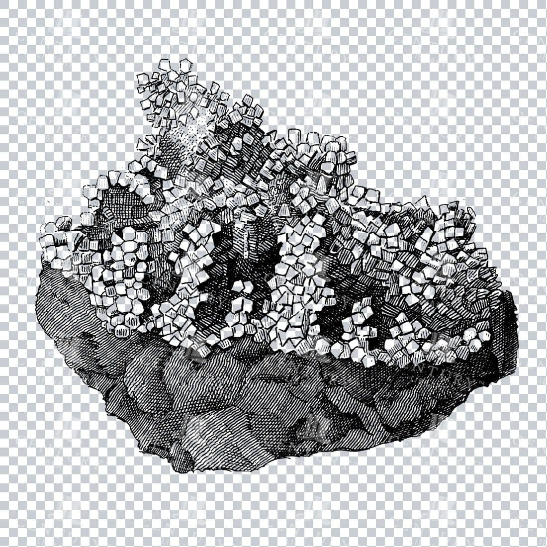 Antique Line Art Engraving Illustration - Mineralogy - Crystals - Precious Stones - No.15