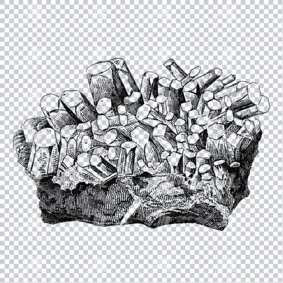 Antique Line Art Engraving Illustration - Mineralogy - Crystals - Precious Stones - No.16