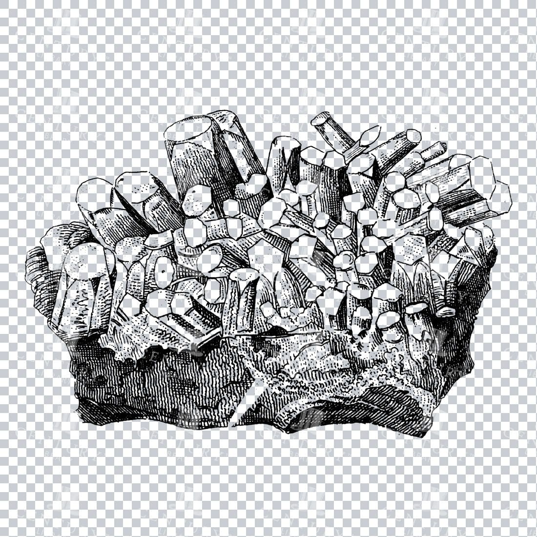 Antique Line Art Engraving Illustration - Mineralogy - Crystals - Precious Stones - No.16