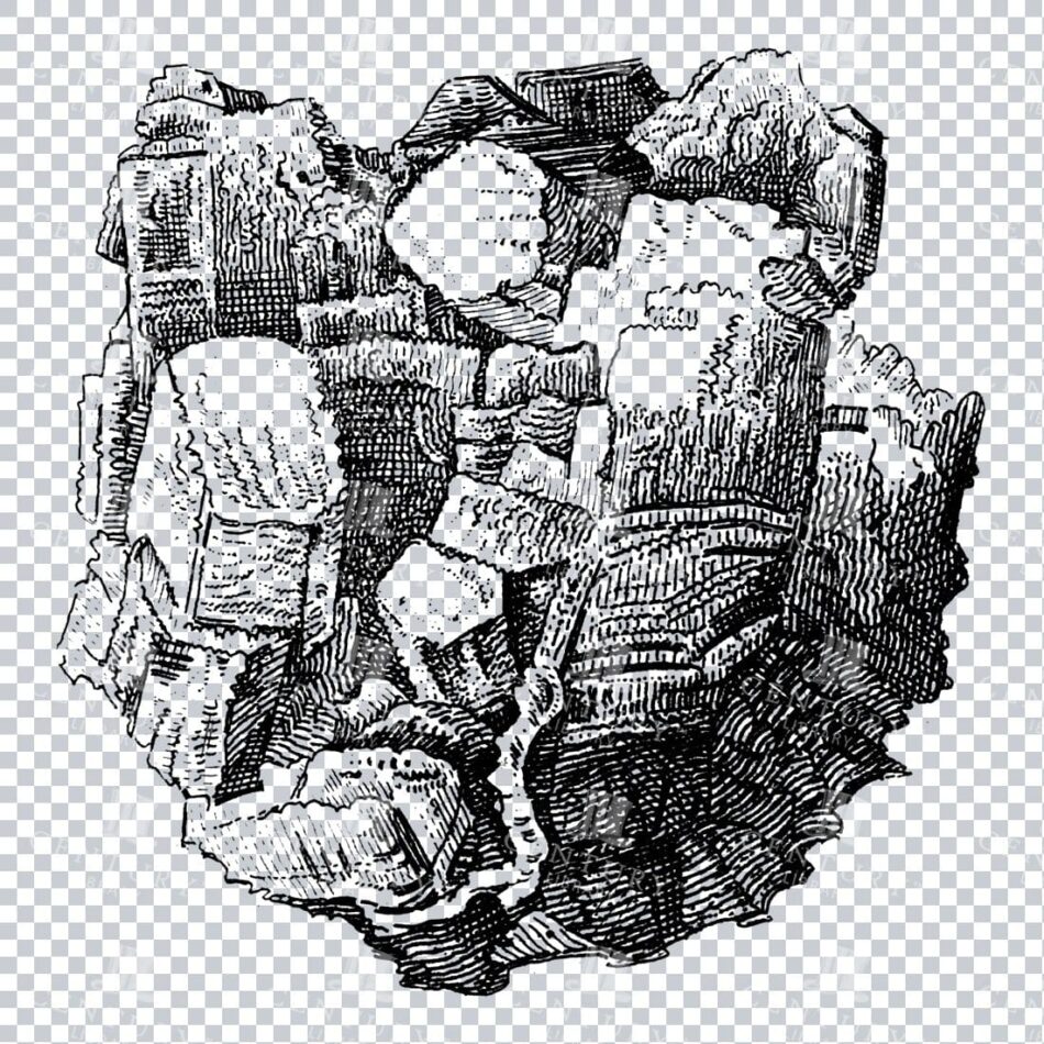 Antique Line Art Engraving Illustration - Mineralogy - Crystals - Precious Stones - No.17