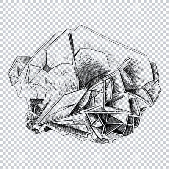 Antique Line Art Engraving Illustration - Mineralogy - Crystals - Precious Stones - No.18