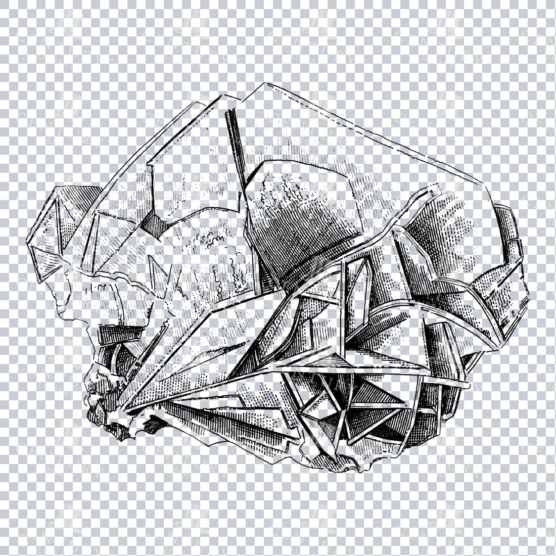 Antique Line Art Engraving Illustration - Mineralogy - Crystals - Precious Stones - No.18