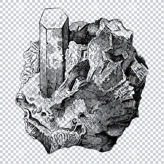 Antique Line Art Engraving Illustration - Mineralogy - Crystals - Precious Stones - No.19
