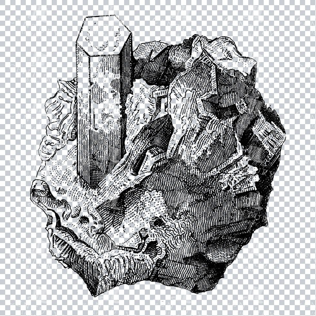 Antique Line Art Engraving Illustration - Mineralogy - Crystals - Precious Stones - No.19