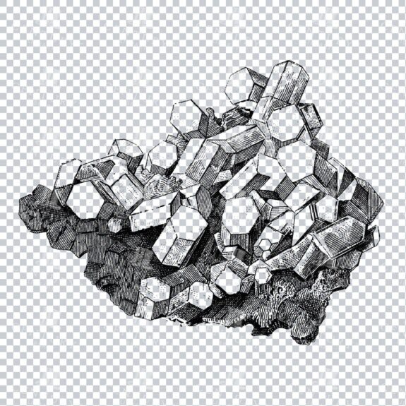 Antique Line Art Engraving Illustration - Mineralogy - Crystals - Precious Stones - No.21