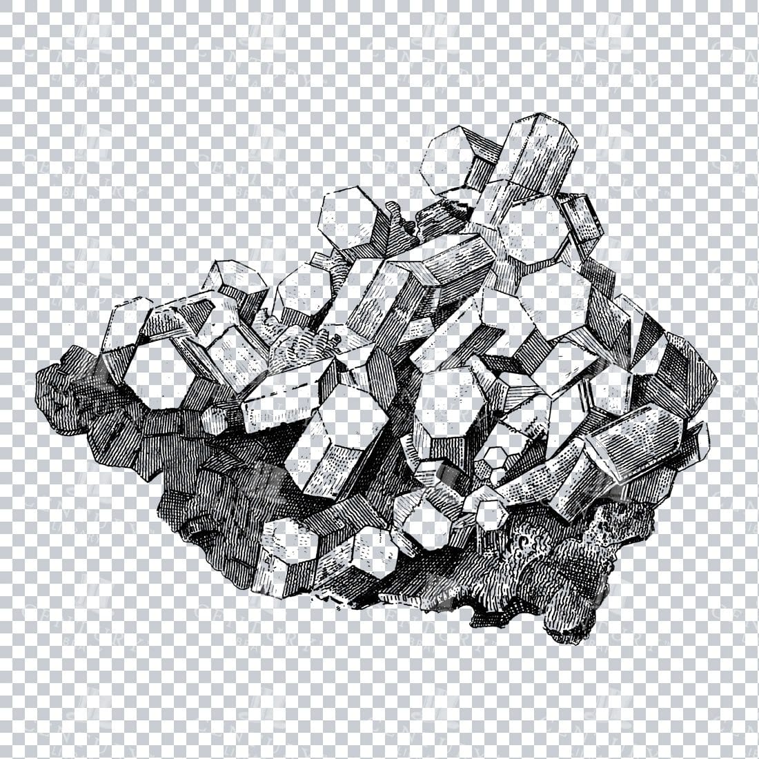 Antique Line Art Engraving Illustration - Mineralogy - Crystals - Precious Stones - No.21
