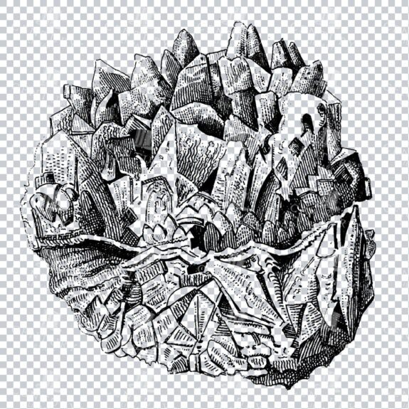 Antique Line Art Engraving Illustration - Mineralogy - Crystals - Precious Stones - No.22