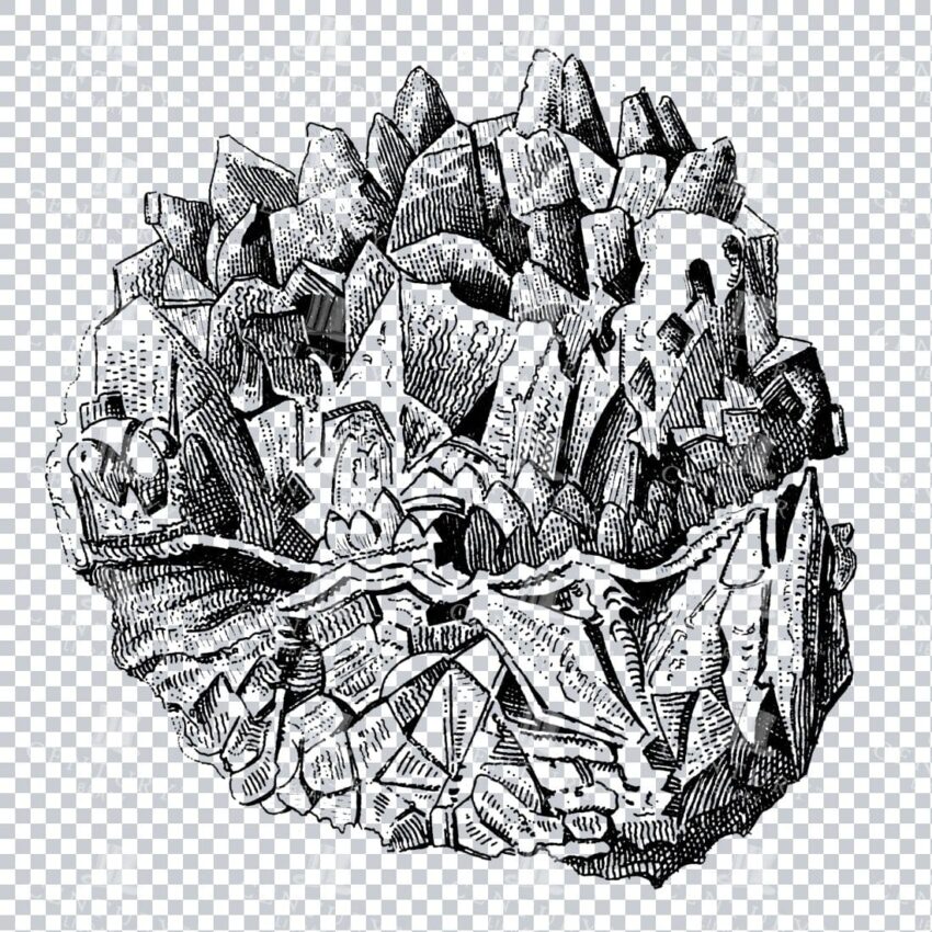Crystal Cluster in a Rough Rock Cavity, Angular Facets and Spiky Points ...